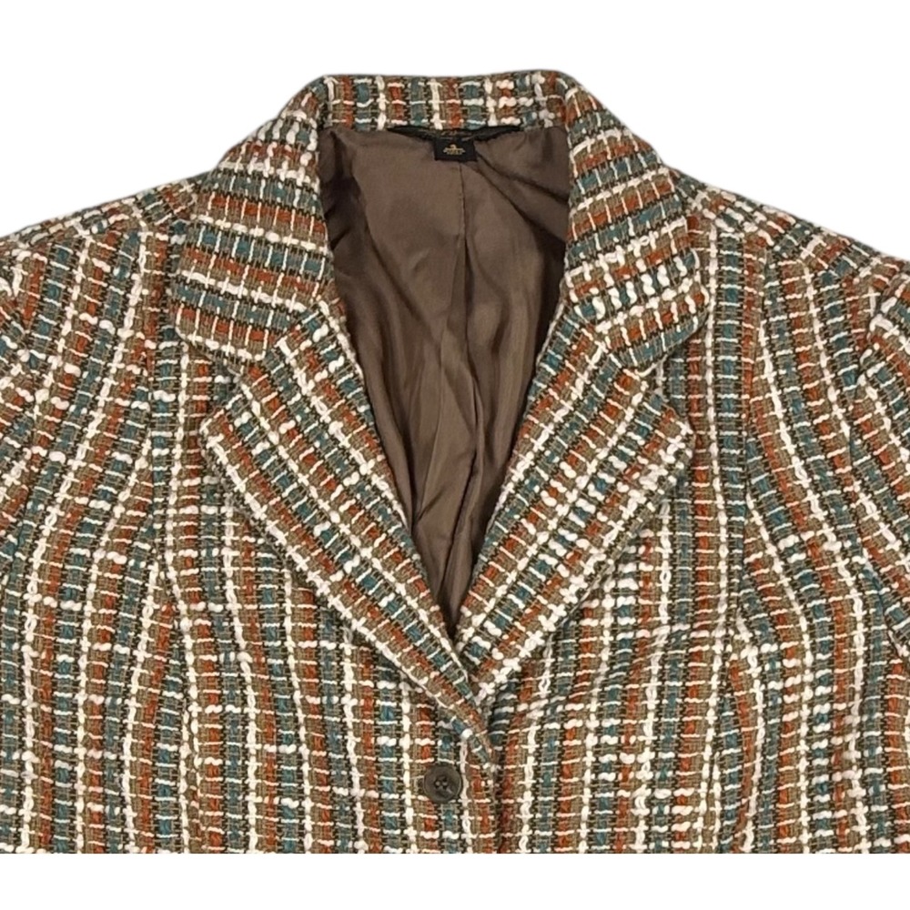 L.L. Bean Tweed Blazer Career Jacket Plaid Wool Blend Brown Green Size 4